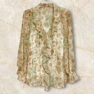 Jaclyn Smith Long Sleeve Ruffle Front Printed Top w Camisole 1X